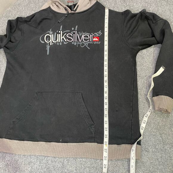 Quicksilver Hoodie Men’s Large Logo Graffiti Ribbed Casual Skater Black Grey - Picture 11 of 13